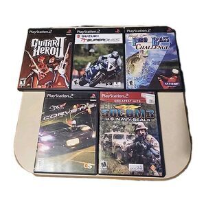 5 PlayStation 2 Suzuki Pro Bass Corvette Guitar Hero Socom 3 Video Game Lot